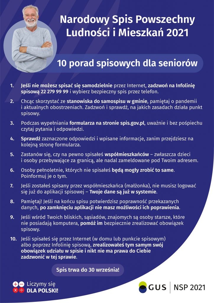 Narodowy Spis Powszechny Ludności i Mieszkań 2021
10 porad spisowych dla seniorów