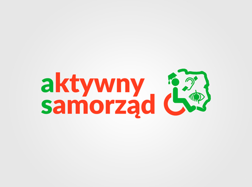 W grafice znajduje się napis: "aktywny samorząd", pierwsze litery tych dwóch wyrazów w kolorze zielonym pozostałe w kolorze czerwonym, po prawej stronie logo: kontur polski w kolorze zielonym, zachodnia granica konturu to logo osoby niepełnosprawnej na wózku inwalidzkim, a w środku konturu logo osób głuchych i logo osób słabowidzących